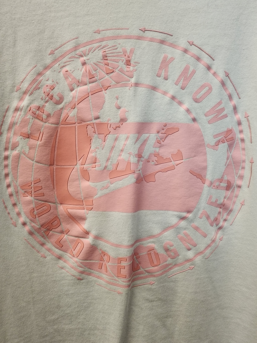 Nike White Tee with Pink Globe Swoosh Graphic Mens Size Large